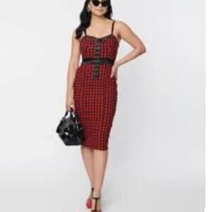 NWT Unique Vintage Red and Black Plaid Midi Dress